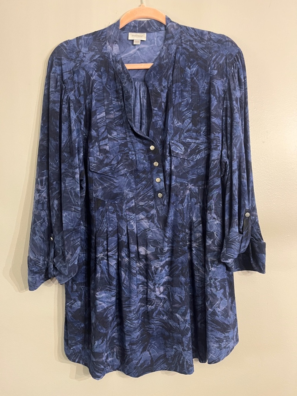 Avenue Navy Blue Printed Pleated Tunic Top